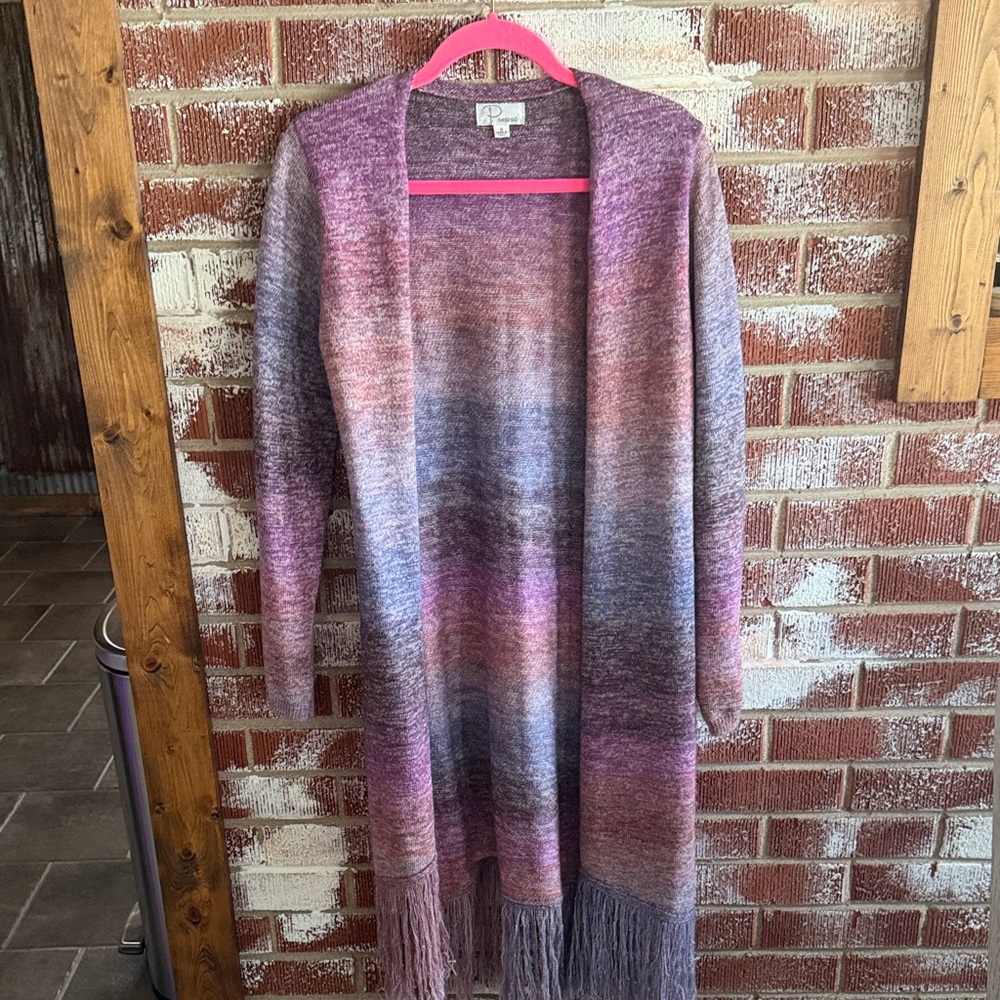 Persona Multicolor Boho Western Fringe Open Front Duster Women’s Size Medium